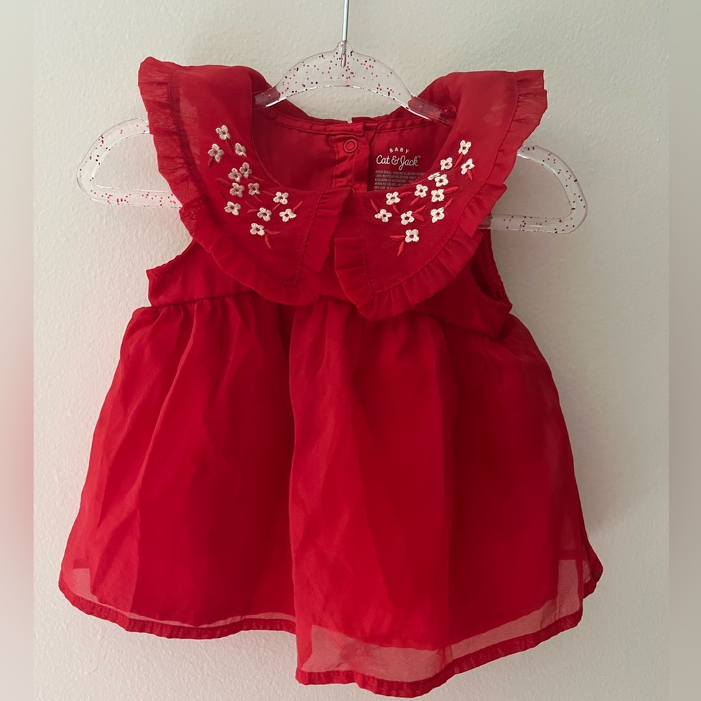 Cat & Jack Red Dress with Floral Details
